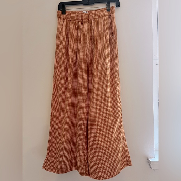& Other Stories wide legged high waisted silky pants orange houndstooth US 6 - Picture 6 of 8